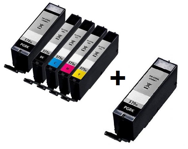 Compatible Canon PGI-570PGBKXL CLI-571BKXL CLI-571CXL CLI-571MXL CLI-571YXL a set of 5 Ink Cartridges + EXTRA BLACK